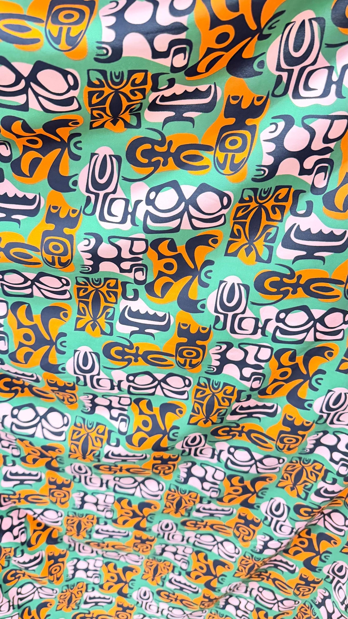 NEW African Abstract design Green Multicolor print on nylon spandex 4-way stretch 58/60” Sold by the YD. Ships Worldwide from Los Angeles CA
