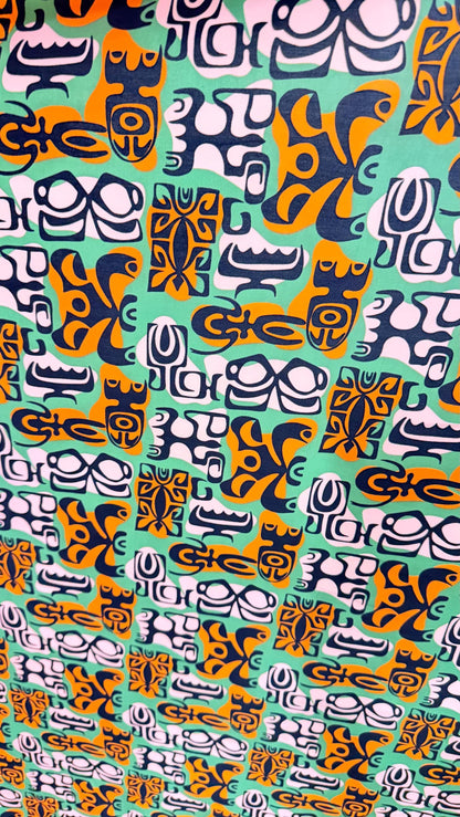 NEW African Abstract design Green Multicolor print on nylon spandex 4-way stretch 58/60” Sold by the YD. Ships Worldwide from Los Angeles CA