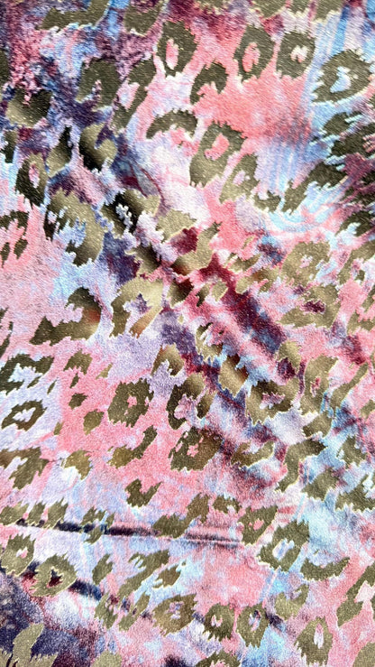 New Burnout Purple/Blue stretch velvet exotic Leopard design 4-way stretch 58/60” Sold by the YD. Ships Worldwide from Los Angeles CA
