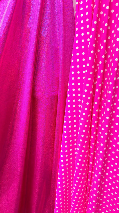 Polka dots design and hologram metallic foggy foil best quality of nylon spandex 4way stretch  58/60" sold by the Yd. Ships worldwide