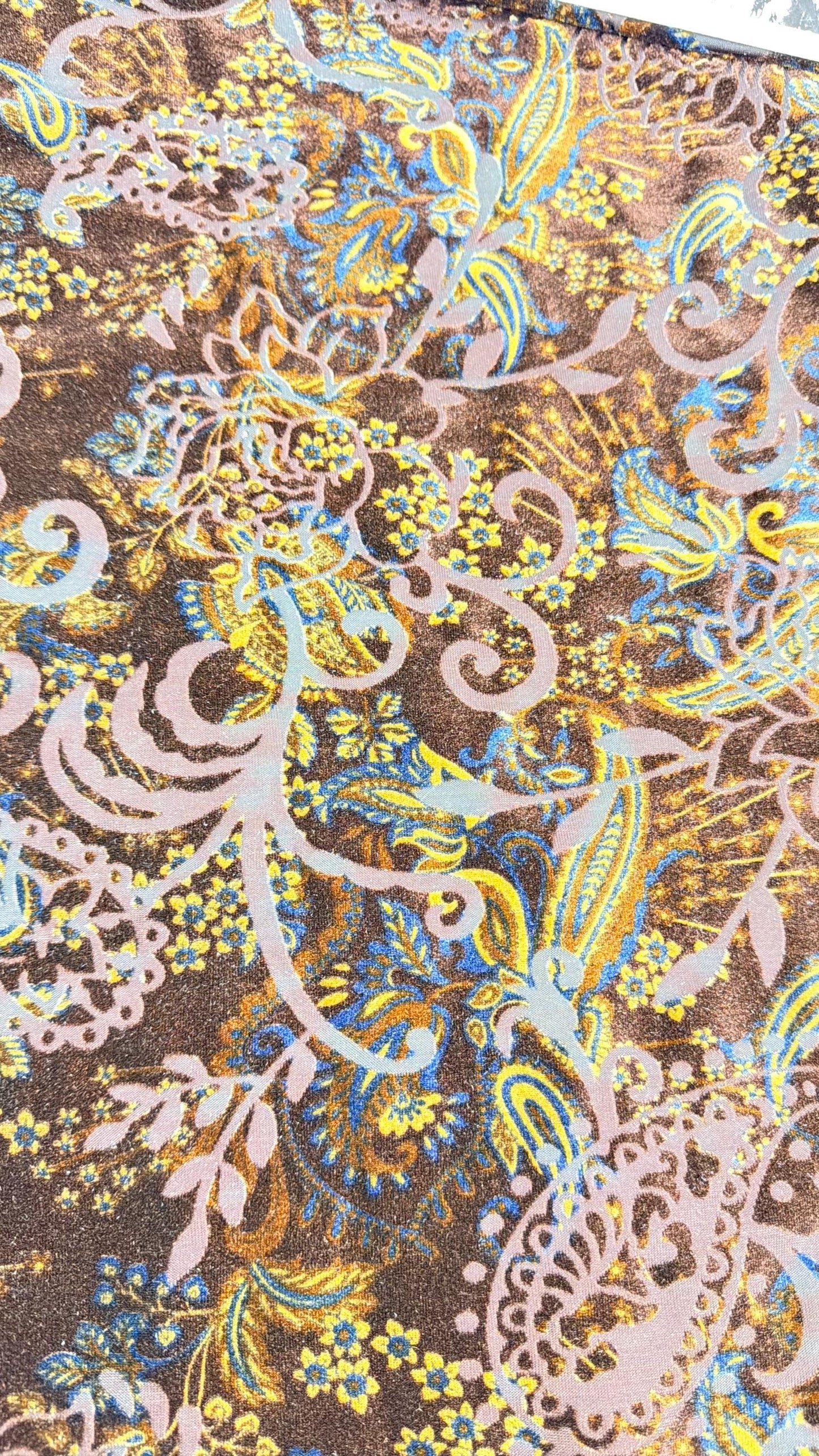 New burnout velvet exotic Flower paisley design multicolor 4way Stretch 58/60" Sold by the YD. Ships worldwide from Los Angeles California