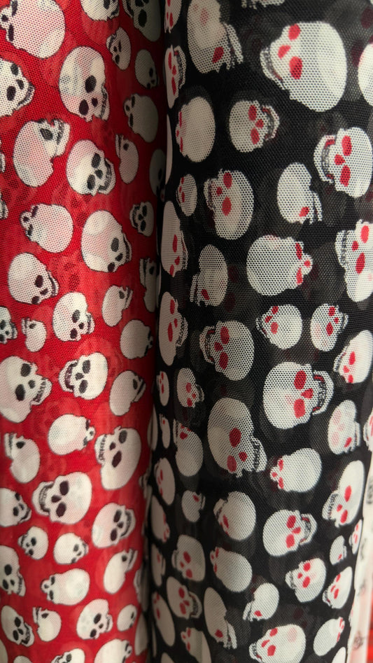 New Terminator skull desin on power mesh nylon spandex 4 way stretch 58/60" Sold by the YD. Ships worldwide from Los Angeles California USA.