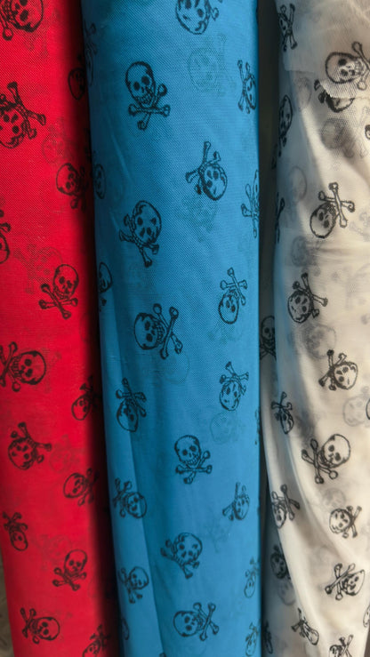 New power mesh skull desin nylon spandex  4 way stretch 58/60" Sold by the YD. Ships worldwide from Los Angeles California USA.
