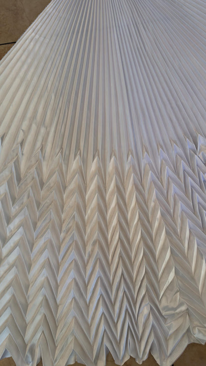 Sunburst pleated Chevron design Super Shiny Silky Satin  stretch 180” length by 60” width Sold by the PC. Ships worldwide from Los Angeles