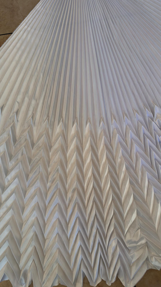 Sunburst pleated Chevron design Super Shiny Silky Satin  stretch 180” length by 60” width Sold by the PC. Ships worldwide from Los Angeles