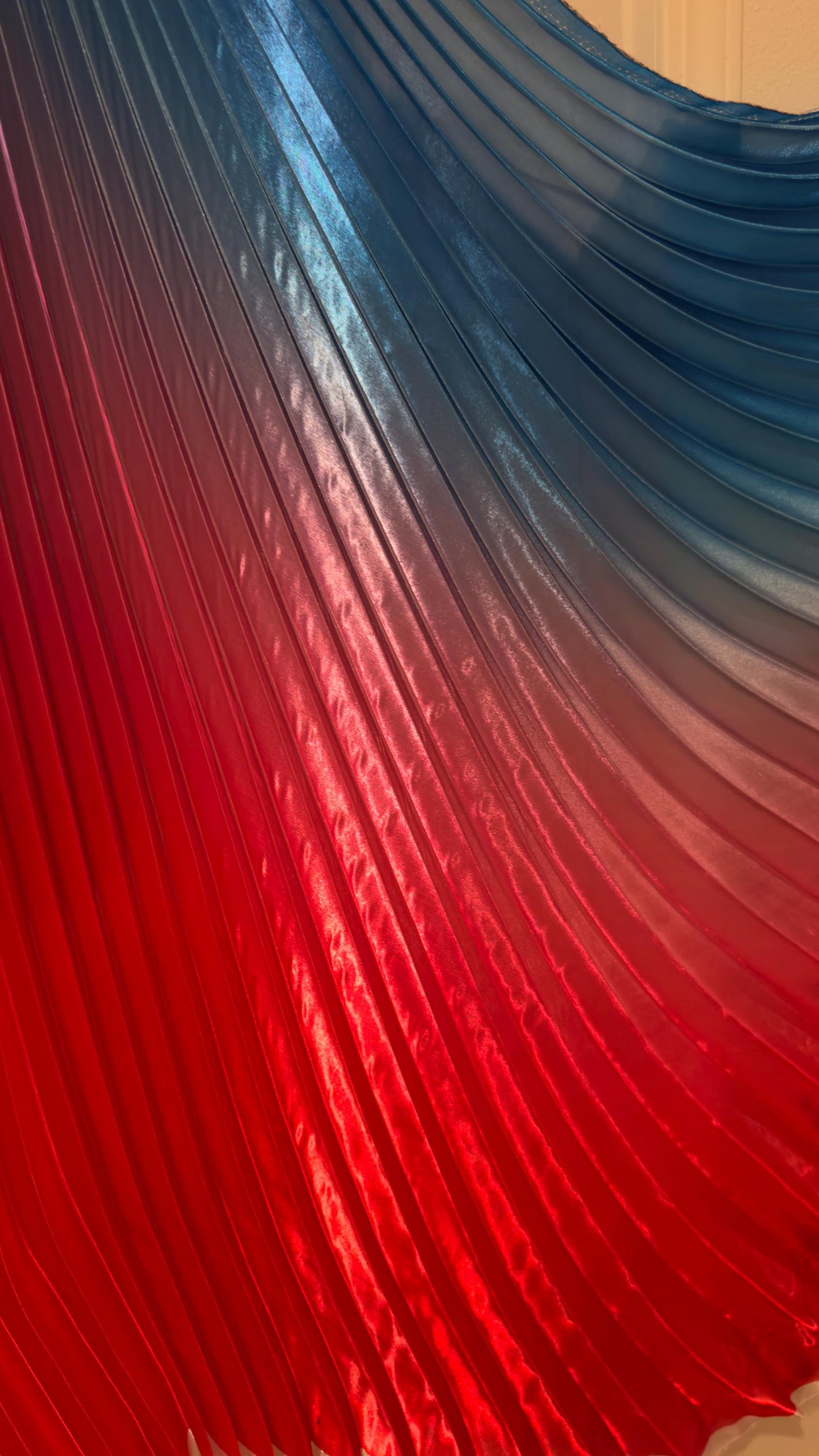 Luxury Ombre sunburst design sapphire/Red silky organza pleated 3.5 yds length by 60”width Sold by the Peace. Luxury fabrics by AlexLAFabric