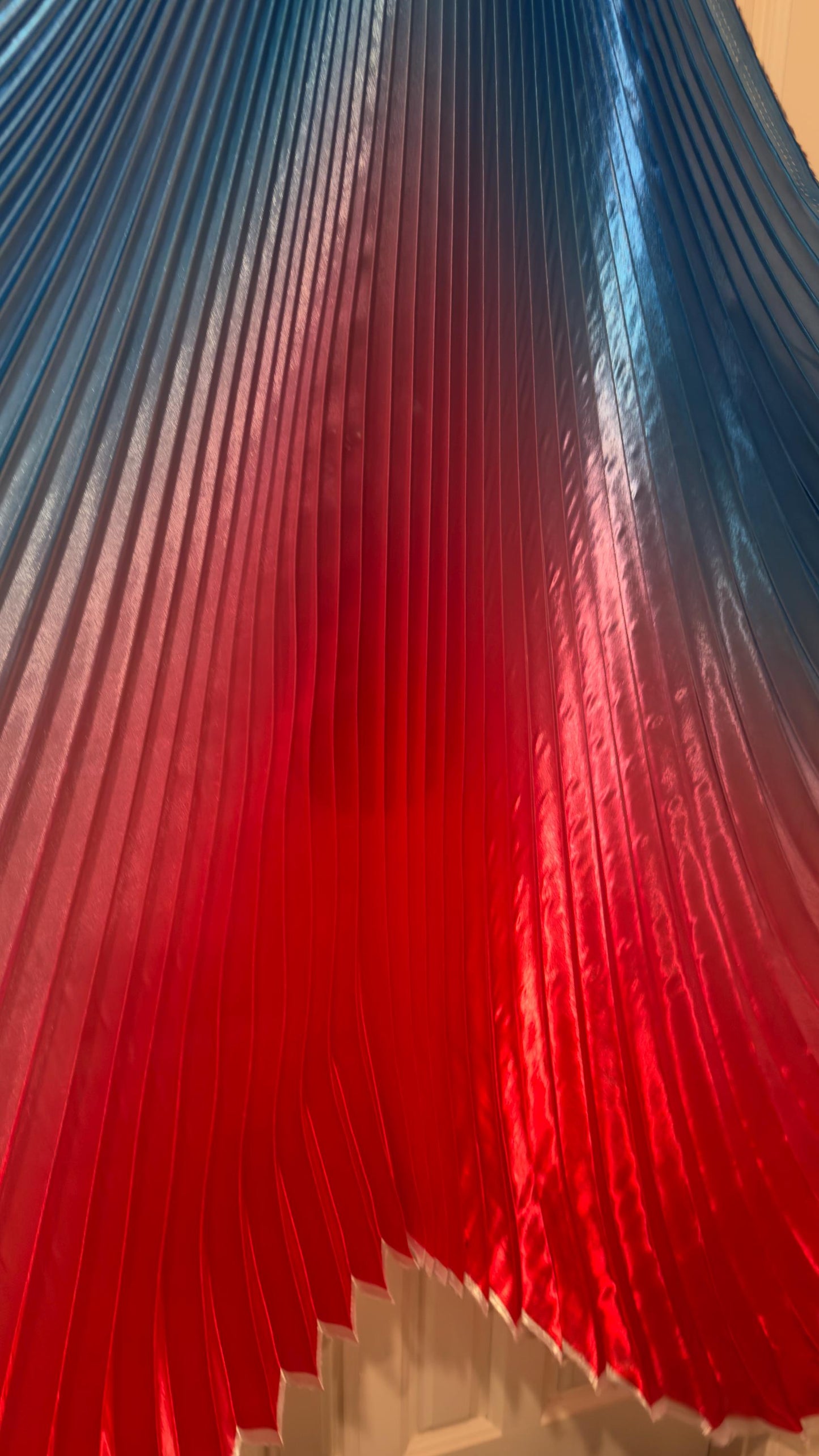 Luxury Ombre sunburst design sapphire/Red silky organza pleated 3.5 yds length by 60”width Sold by the Peace. Luxury fabrics by AlexLAFabric