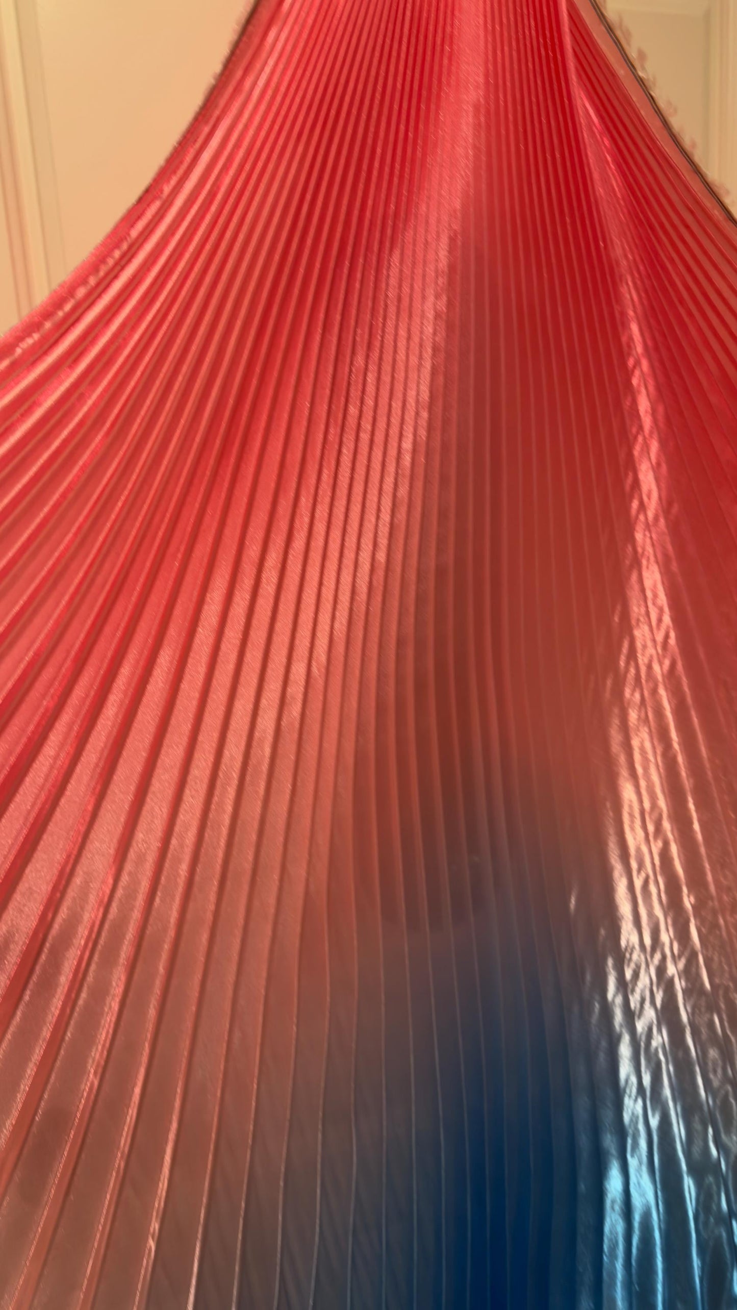 Luxury Ombre sunburst design Red/Sapphire silky organza pleated 3.5 yds length by 60”width Sold by the Peace. Luxury fabrics by AlexLAFabric
