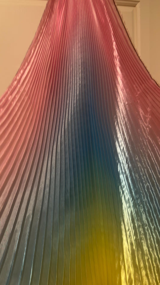 Luxury Ombre sunburst design Rainbow silky organza pleated 3.5 yds length by 60”width Sold by the Peace. Luxury fabrics by AlexLAFabric
