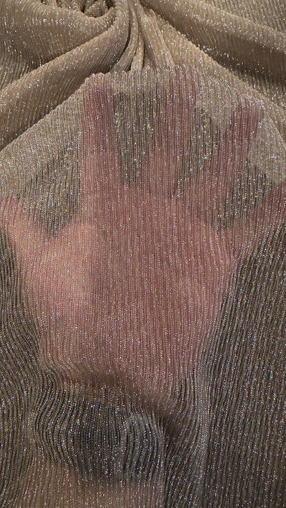 New Pleated metallic stretch mesh Blush color 4way stretch 58/60" Sold by the YD. Ships worldwide from Los Angeles California USA.