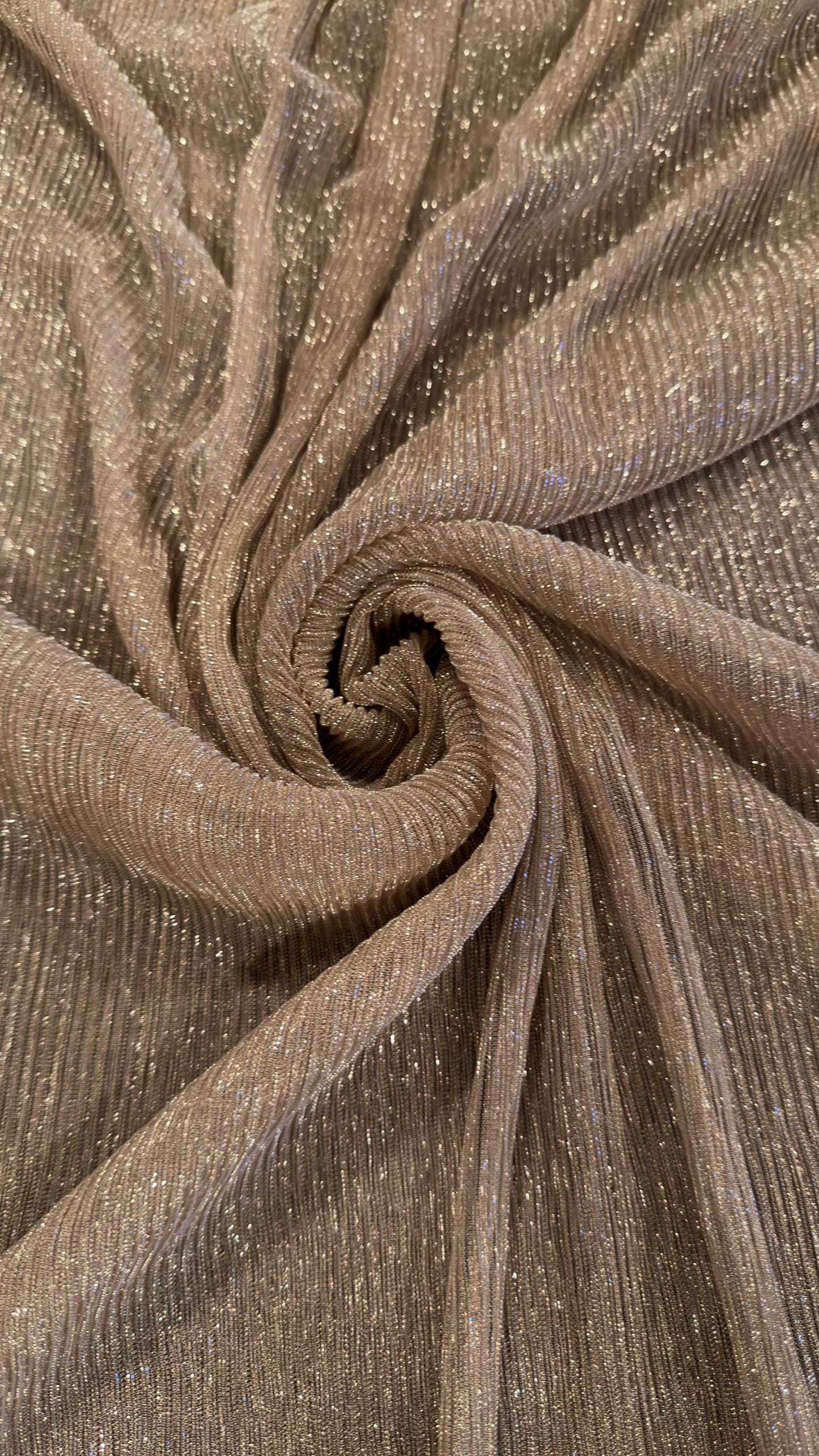 New Pleated metallic stretch mesh Blush color 4way stretch 58/60" Sold by the YD. Ships worldwide from Los Angeles California USA.