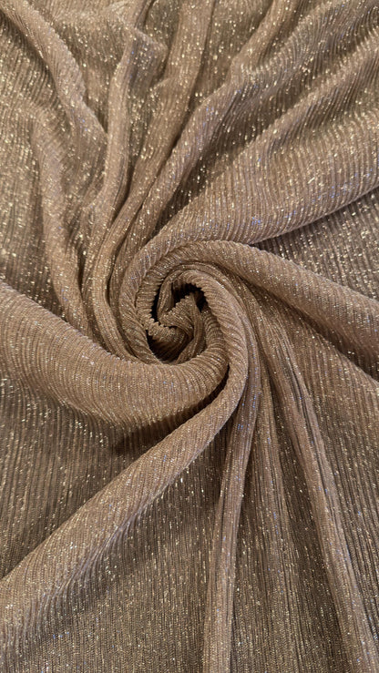 New Pleated metallic stretch mesh Blush color 4way stretch 58/60" Sold by the YD. Ships worldwide from Los Angeles California USA.