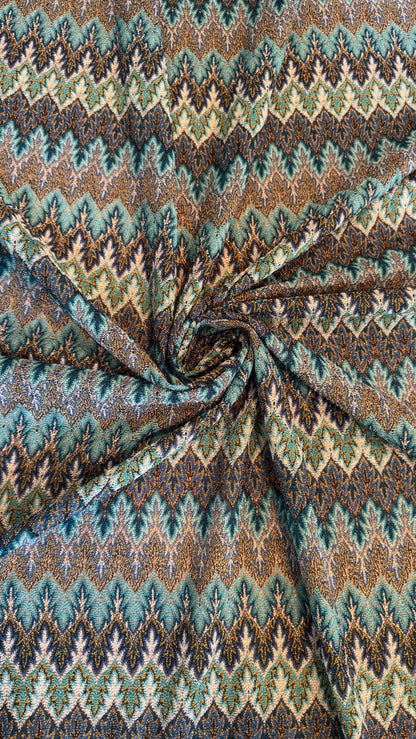 New Lace crochet design Teal/Gold  4-way stretch 58/60” Sold by the YD.