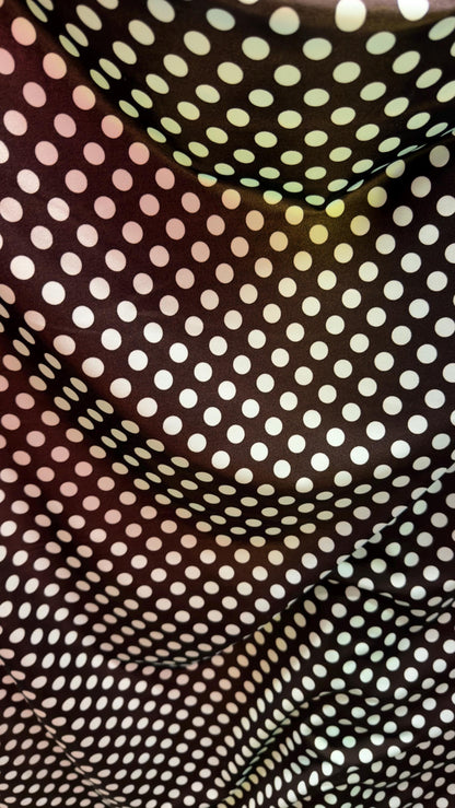 New polka dots design Blue/black on great quality of nylon spandex 4-way stretch 58/60” Sold by the YD. Ships worldwide from Los Angeles CA