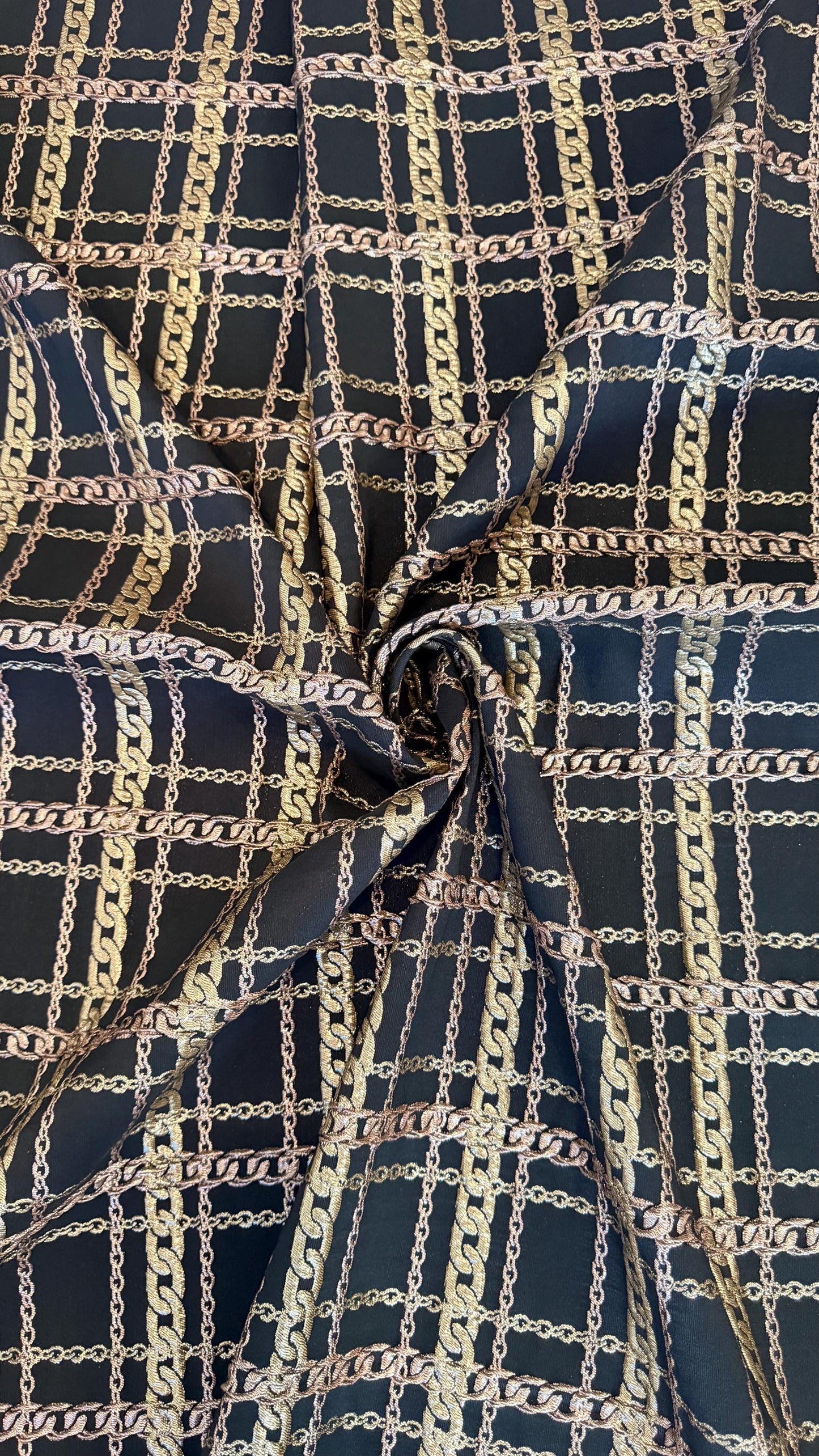 New Metallic Brocade Chain design Non Stretch Black/Gold  color 55/57” Sold by the YD. High quality fabrics by AlexLAFabrics