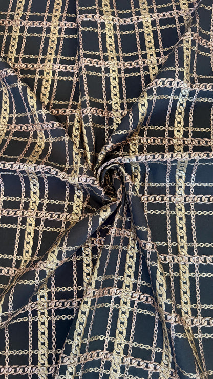 New Metallic Brocade Chain design Non Stretch Black/Gold  color 55/57” Sold by the YD. High quality fabrics by AlexLAFabrics