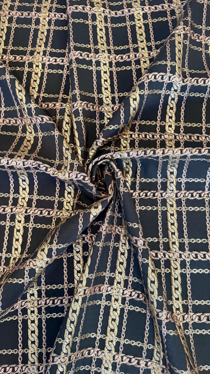 New Metallic Brocade Chain design Non Stretch Black/Gold  color 55/57” Sold by the YD. High quality fabrics by AlexLAFabrics