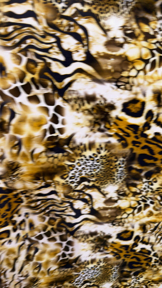 New Safari design exotic multi print on nylon spandex 4-way stretch 58/60” Sold by the YD. Ships worldwide from Los Angeles California USA.