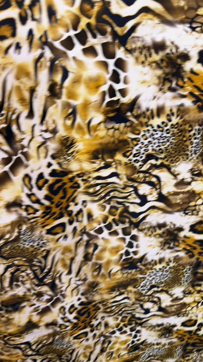 New Safari design exotic multi print on nylon spandex 4-way stretch 58/60” Sold by the YD. Ships worldwide from Los Angeles California USA.
