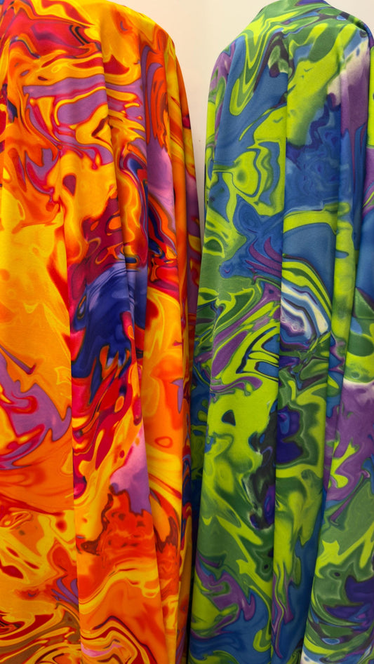 New Abstract Lava design ok great quality of nylon spandex 4way stretch 58/60" Sold by the YD. Ships worldwide from Los Angeles California