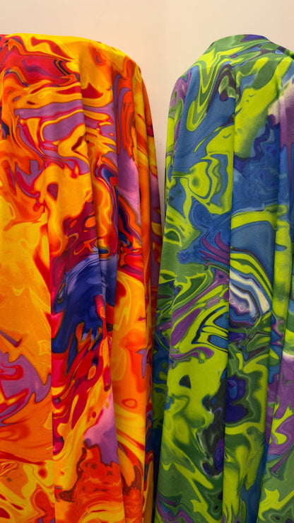 New Abstract Lava design ok great quality of nylon spandex 4way stretch 58/60" Sold by the YD. Ships worldwide from Los Angeles California