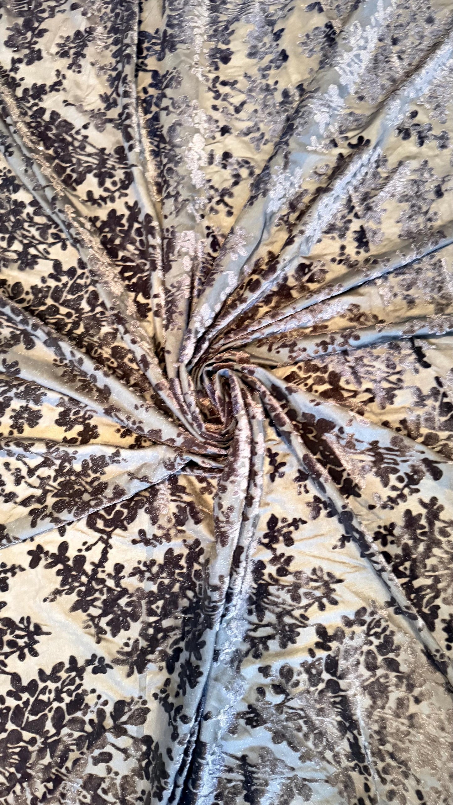 Burnout stretch velvet floral design Black color  Italian High quality 4way stretch 58/50" Sold by the YD. Ships worldwide
