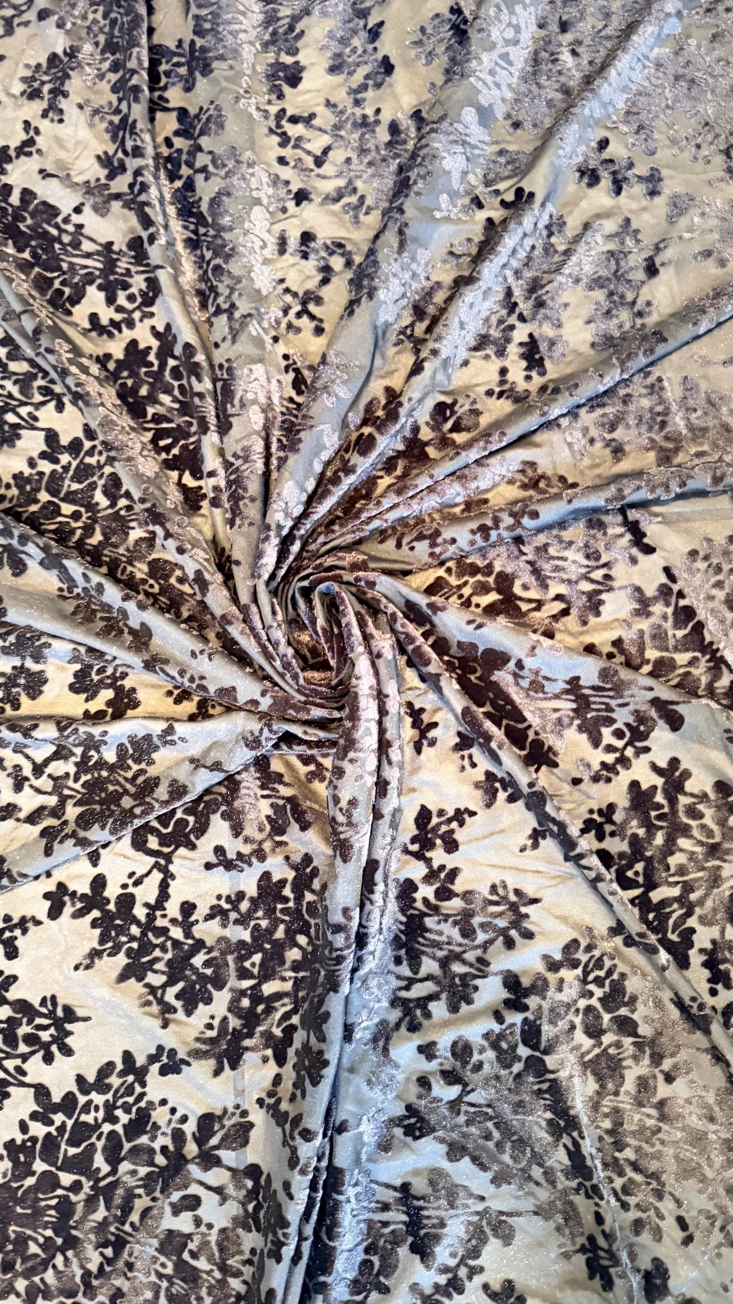 Burnout stretch velvet floral design Black color  Italian High quality 4way stretch 58/50" Sold by the YD. Ships worldwide