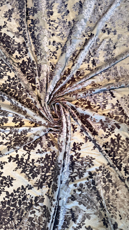 Burnout stretch velvet floral design Black color  Italian High quality 4way stretch 58/50" Sold by the YD. Ships worldwide