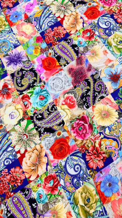 New nylon spandex Multi flower design multicolor 4way Stretch 58/60" Sold by the YD. Ships worldwide from Los Angeles California USA