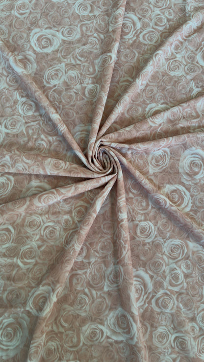 New Romantic Blush Rose design print on great quality of jumbo power mesh nylon spandex  4-way stretch 58/60” High Quality fabrics