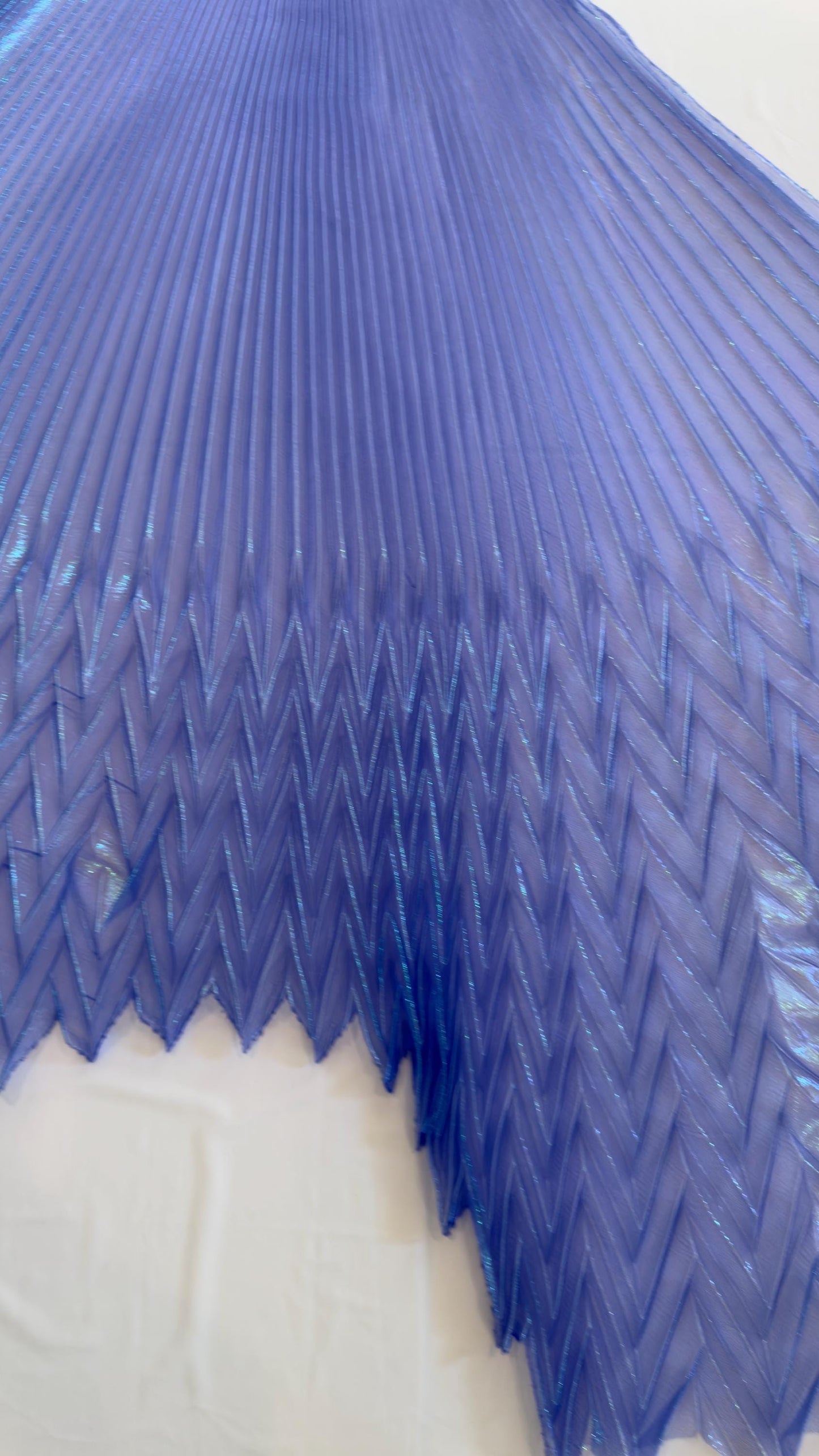 Sunburst Chevron pleated iridescent metallic organza 162” length by 56” width Sold by the PC ships worldwide from Los Angeles California USA
