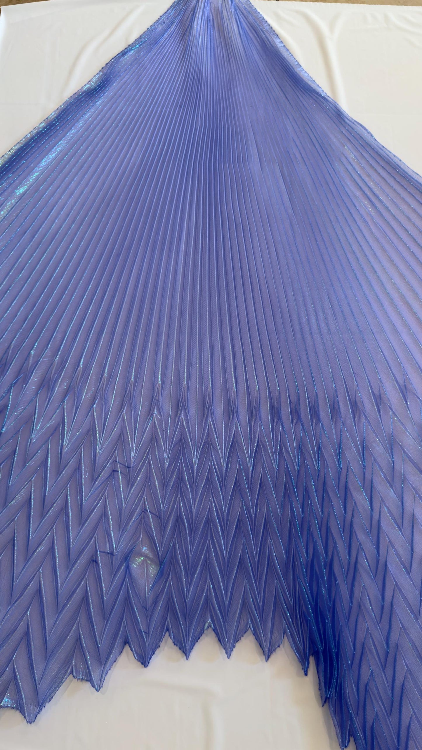 Sunburst Chevron pleated iridescent metallic organza 162” length by 56” width Sold by the PC ships worldwide from Los Angeles California USA