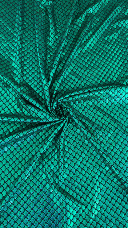 New Mermaid design Medium size hologram metallic nylon spandex 4-way stretch 58/60” Sold by the YD. Ships worldwide from Los Angeles CA USA.
