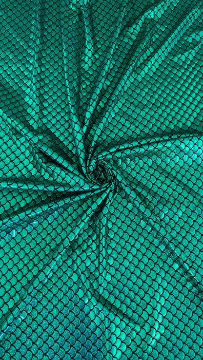 New Mermaid design Medium size hologram metallic nylon spandex 4-way stretch 58/60” Sold by the YD. Ships worldwide from Los Angeles CA USA.