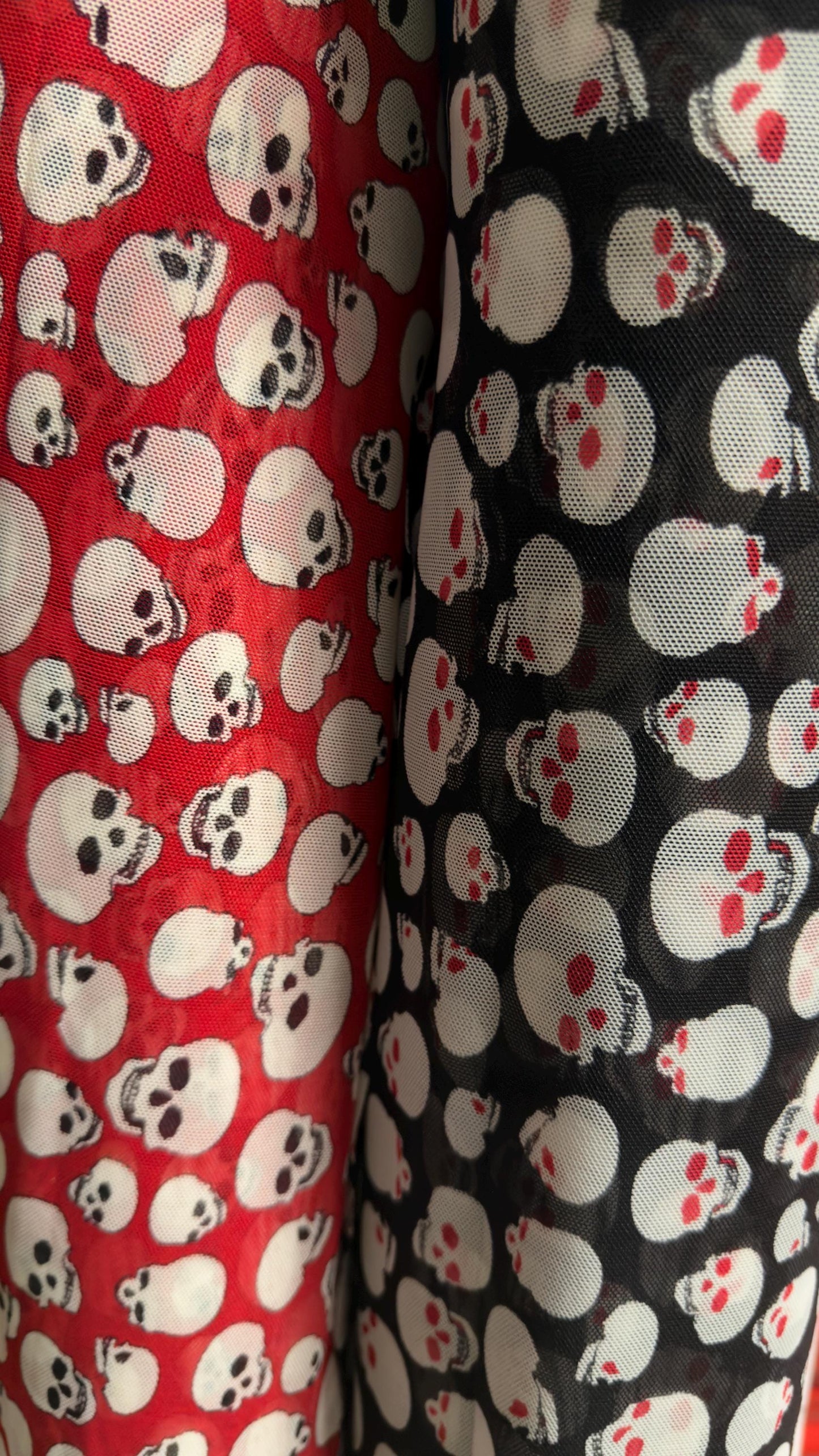 New Terminator skull desin on power mesh nylon spandex 4 way stretch 58/60" Sold by the YD. Ships worldwide from Los Angeles California USA.
