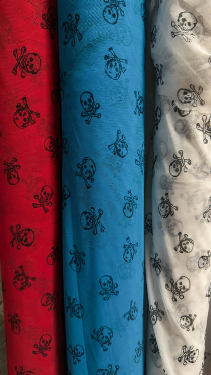 New power mesh skull desin nylon spandex  4 way stretch 58/60" Sold by the YD. Ships worldwide from Los Angeles California USA.