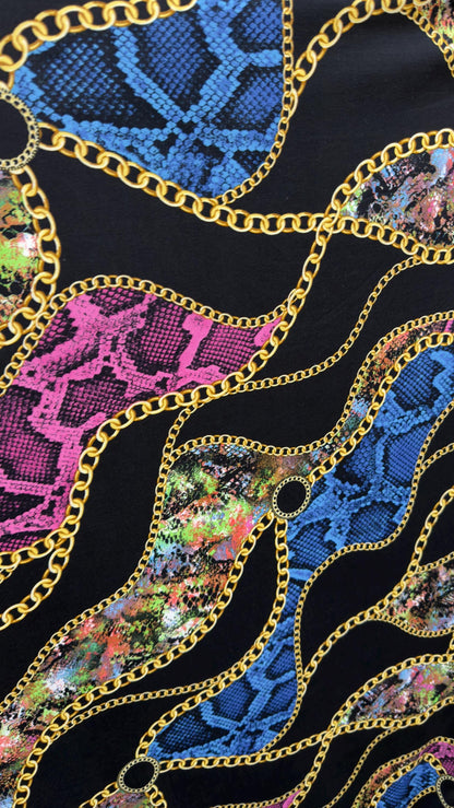New brand fashion chain design print on great quality of cotton  spandex 4-way stretch 58/60” Sold by the YD.