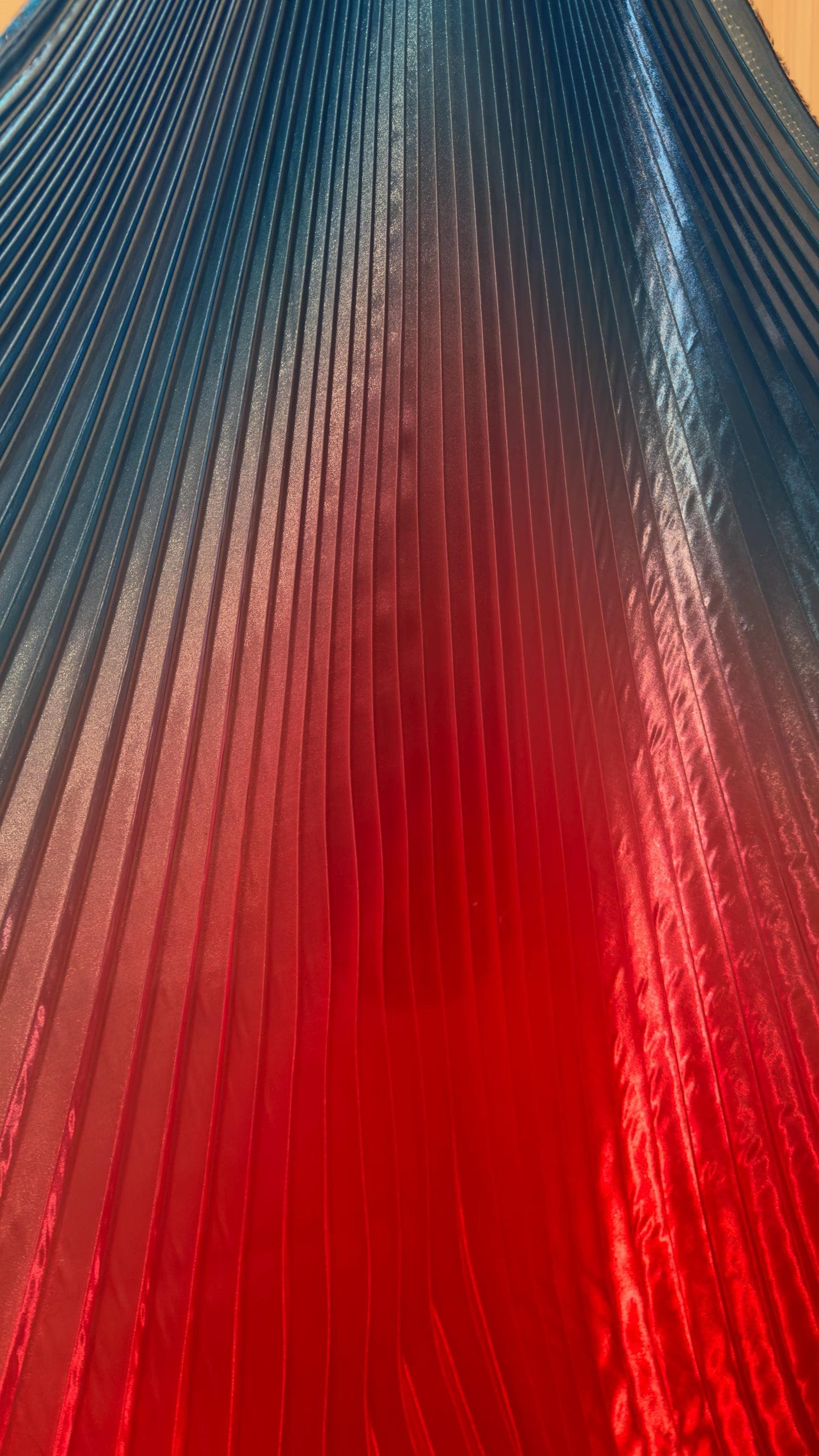 Luxury Ombre sunburst design sapphire/Red silky organza pleated 3.5 yds length by 60”width Sold by the Peace. Luxury fabrics by AlexLAFabric