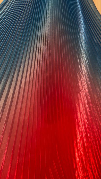 Luxury Ombre sunburst design sapphire/Red silky organza pleated 3.5 yds length by 60”width Sold by the Peace. Luxury fabrics by AlexLAFabric