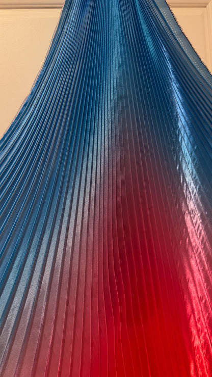 Luxury Ombre sunburst design sapphire/Red silky organza pleated 3.5 yds length by 60”width Sold by the Peace. Luxury fabrics by AlexLAFabric