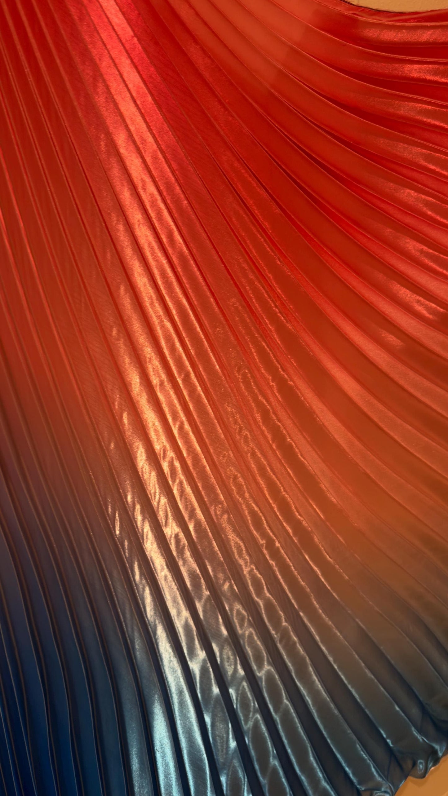 Luxury Ombre sunburst design Red/Sapphire silky organza pleated 3.5 yds length by 60”width Sold by the Peace. Luxury fabrics by AlexLAFabric