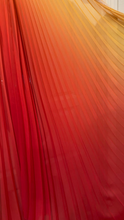 New Ombre Sunburst design Yellow/Red Orange silky chiffon 108”X60” Sold by the Piece. Ships Worldwide from Los Angeles California USA