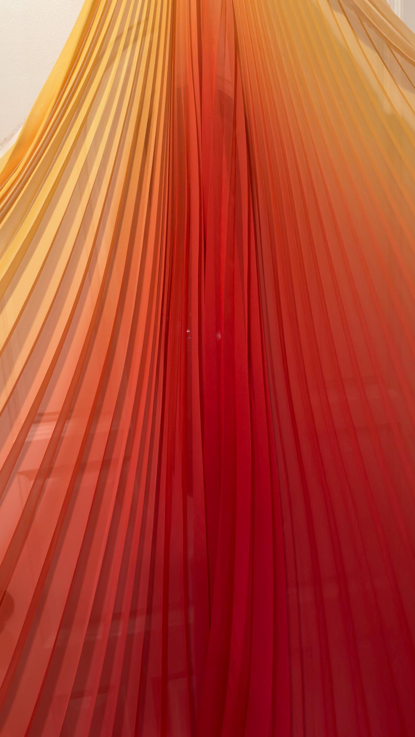 New Ombre Sunburst design Yellow/Red Orange silky chiffon 108”X60” Sold by the Piece. Ships Worldwide from Los Angeles California USA