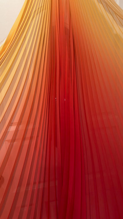 New Ombre Sunburst design Yellow/Red Orange silky chiffon 108”X60” Sold by the Piece. Ships Worldwide from Los Angeles California USA