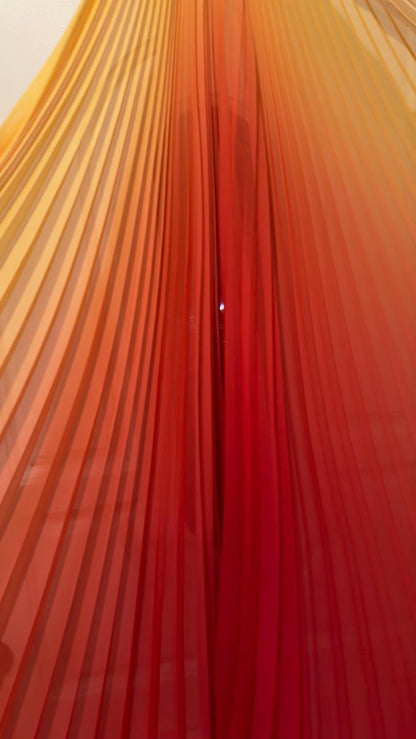 New Ombre Sunburst design Yellow/Red Orange silky chiffon 108”X60” Sold by the Piece. Ships Worldwide from Los Angeles California USA
