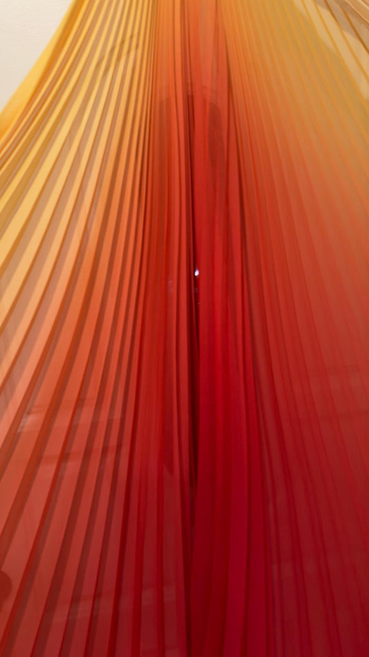 New Ombre Sunburst design Yellow/Red Orange silky chiffon 108”X60” Sold by the Piece. Ships Worldwide from Los Angeles California USA