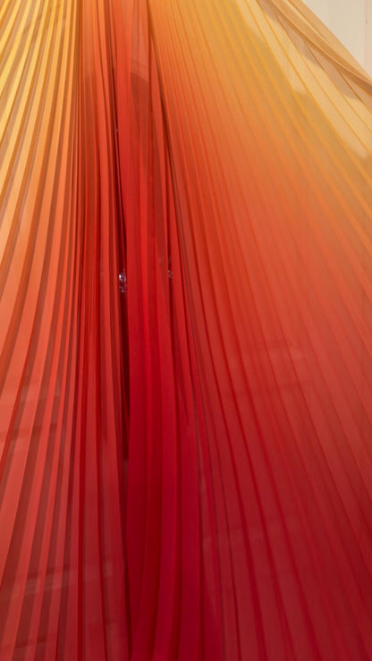 New Ombre Sunburst design Yellow/Red Orange silky chiffon 108”X60” Sold by the Piece. Ships Worldwide from Los Angeles California USA