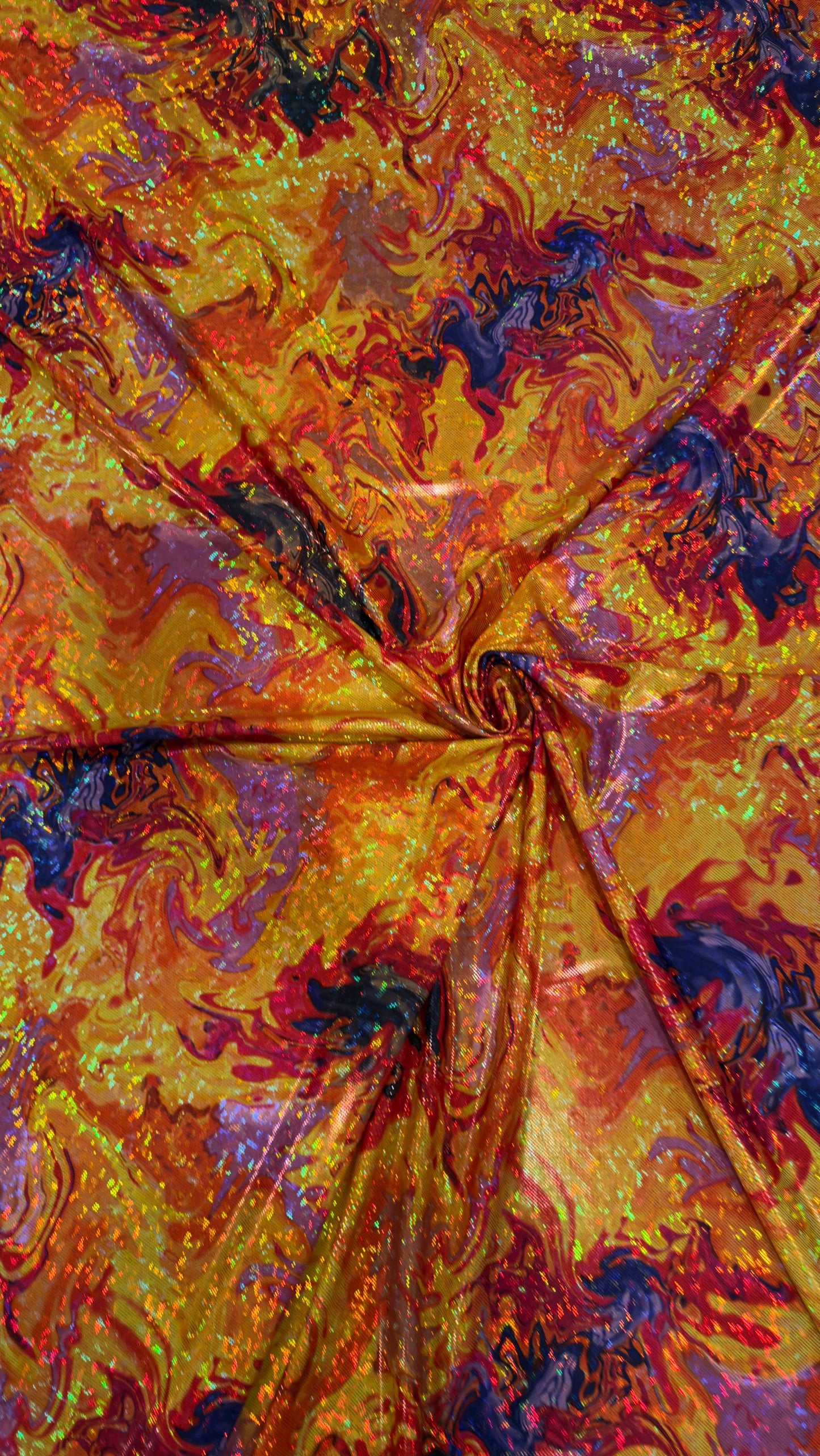 New Abstract Lava design hologram metallic nylon spandex 4way stretch 58/60" Sold by the YD. Ships worldwide from Los Angeles California USA