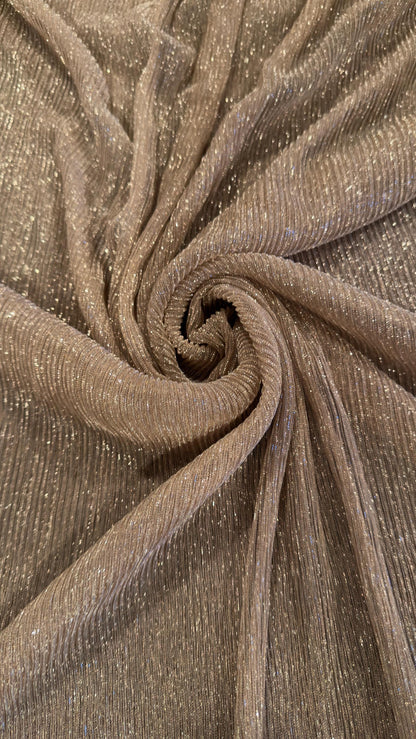 New Pleated metallic stretch mesh Blush color 4way stretch 58/60" Sold by the YD. Ships worldwide from Los Angeles California USA.