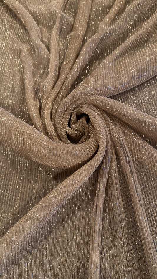 New Pleated metallic stretch mesh Blush color 4way stretch 58/60" Sold by the YD. Ships worldwide from Los Angeles California USA.